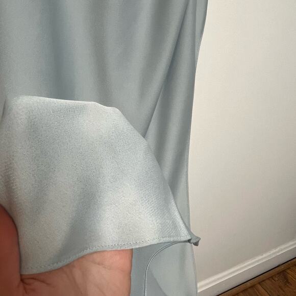 Anthropologie BHLDN Women Satin Freya Maxi Dress Size 14 Light Blue Side Slit - Picture 16 of 16